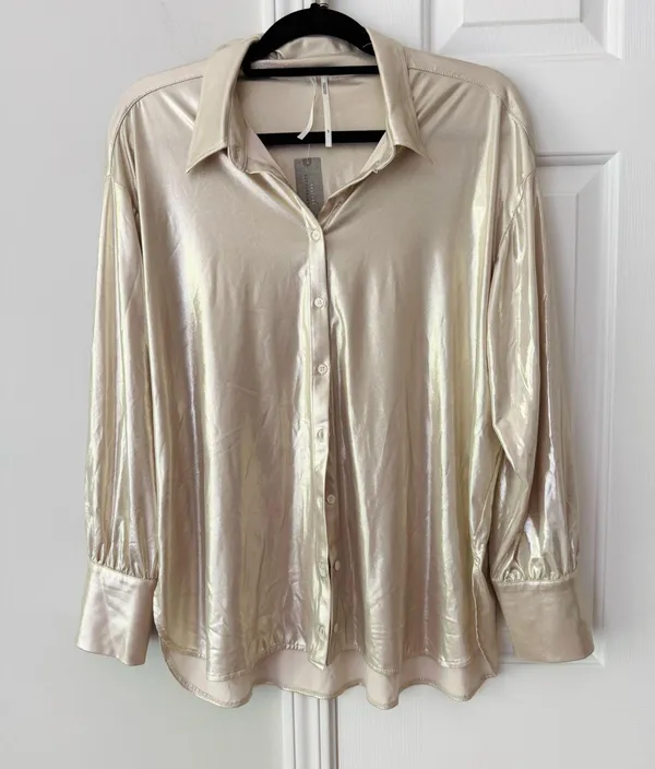 Anthropologie Liquid Shine Buttondown Shirt, Size LP - Image 7