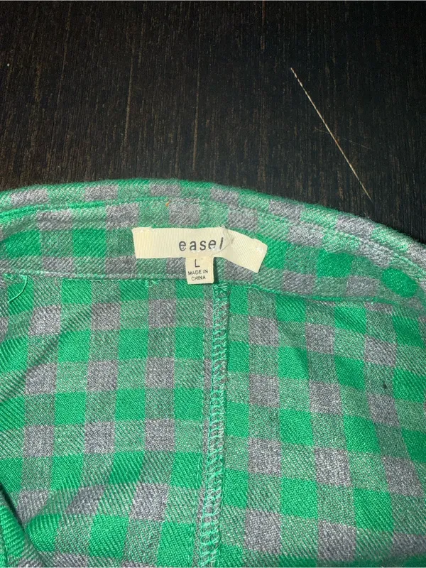 easel Mint Green Gingham Button-Up Tunic Top Relaxed Fit Cottagecore - Image 6