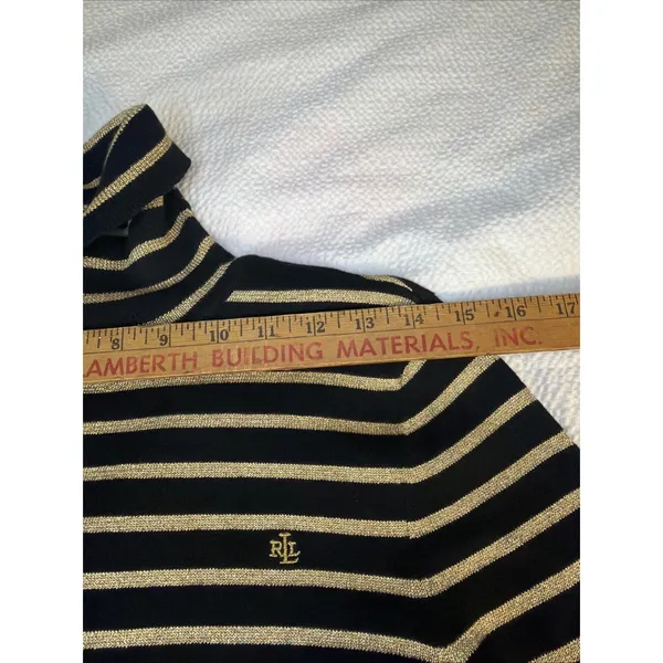 Lauren Ralph Lauren black gold metallic striped ribbed turtleneck S - Image 9