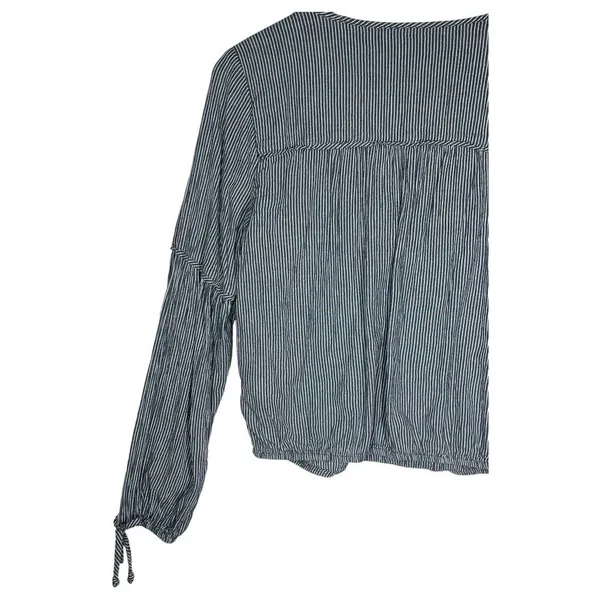 Abercrombie Fitch Top Womens M V Neck Embroidered Cropped Striped Long Sleeves - Image 8