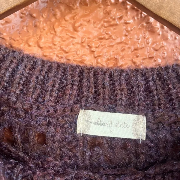 Altard State Womens Small Sweater Plum Distressed Open Knit Long Sleeve Pullover - Image 2