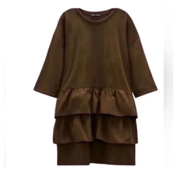 Zara Maroon Brown Color Mini Ruffle Dress (Size Small) - Image 3