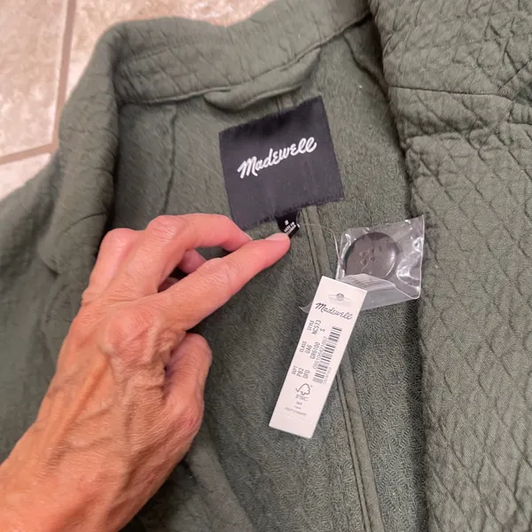 Madewell NWT Quilted Cotton Blazer & Pants Set Olive Green quilted Womens Small - Image 2