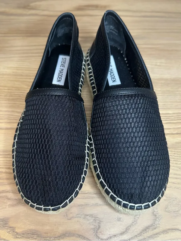 Steve Madden Baywalk Black Mesh Espadrille Platform Flat - Image 7