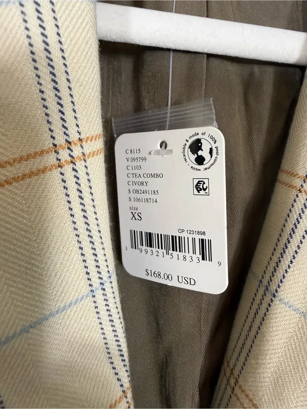 NWT Free People Whip Smart Classic Plaid Blazer Ivory Neutral XS - Image 7
