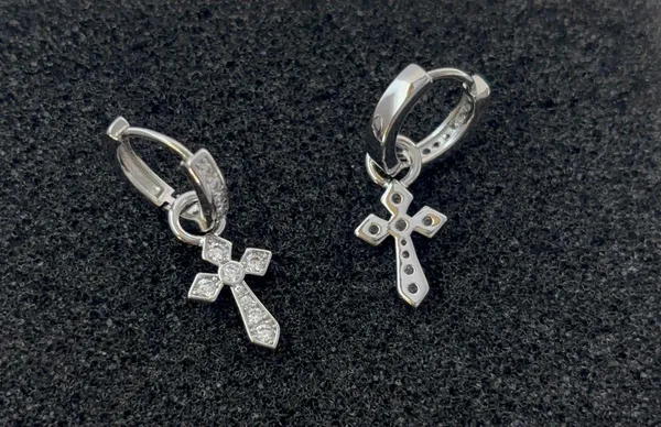 CZ Cross Dangle Drop Earrings for Men Women,Streetwear Punk Hip Hop Unisex Style - Image 3