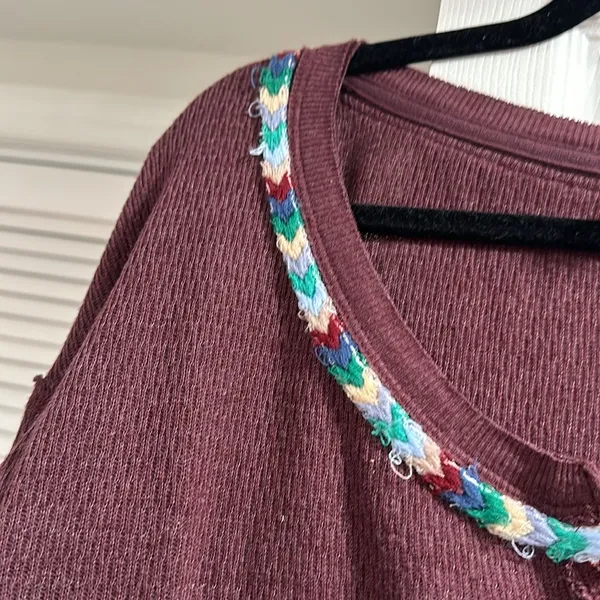 We The Free Wine Rainbow Knit Blouse Top Long Sleeve Thin Sweater large - Image 8