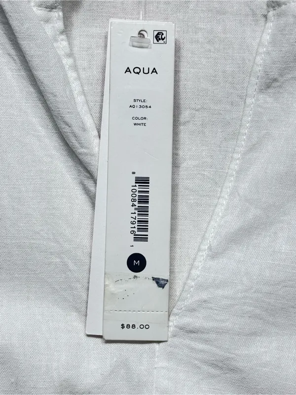 Aqua White Sleeveless Smocked Waist Linen Blend Mini Dress Size medium NWT - Image 7