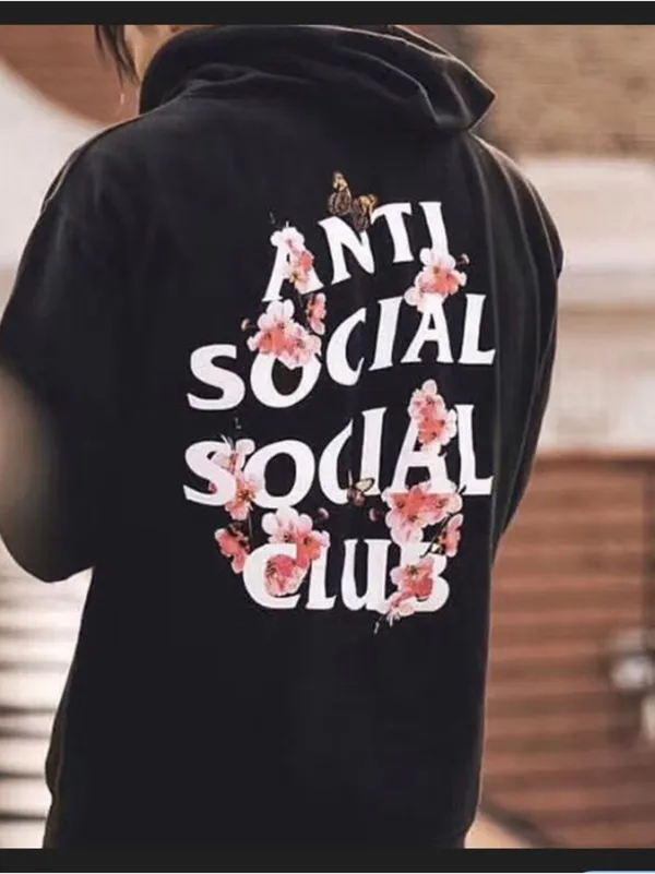 Anti Social Social Club (ASSC) Hoodie in black with butterfly and flowers - Image 2
