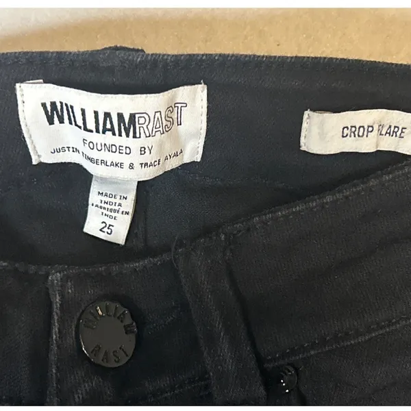 William Rast Black Embroidered Crop Flare Jeans Size 25 Boho Scalloped Hem Denim - Image 3