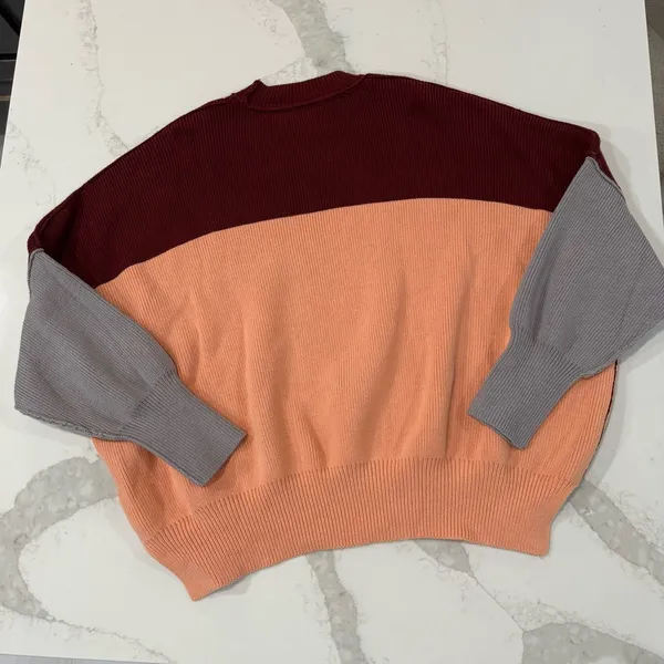 Free People Easy Street Oversized Sweater Color Block Women’s Small Peach Combo - Image 14