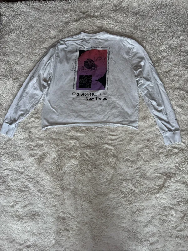 ZARA White Graphic Long Sleeve Shirt Size M - Image 2