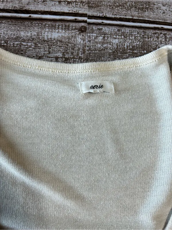 aerie Cream Cropped Button-Front Long Sleeve Top - Image 2