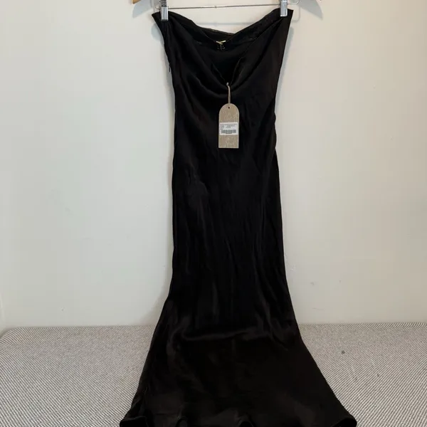 Meshki Strapless Black Satin Midi Dress Size XS - Image 4