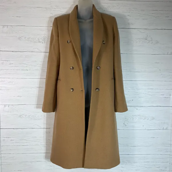 Rebel Queen camel double breasted wool blend pea coat size 42 - Image 3