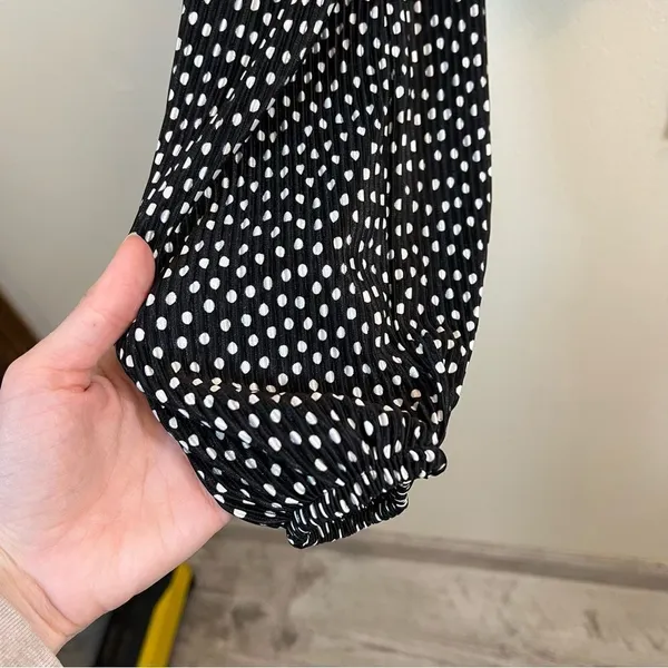 Zara Pleated Surplice V Neck Faux Wrap Blouse Top Polka Dots Long Sleeves Medium - Image 7