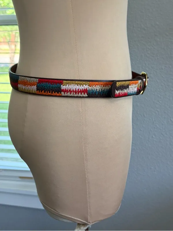 NWT Lucky Brand Leather Embroidered Patchwork Belt Size Small Woven Design - Image 4