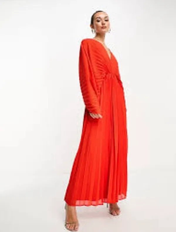 ASOS Pleated Maxi Dress Draped Balloon Cutout Sleeves Sz 8 vibrant flowy - Image 2