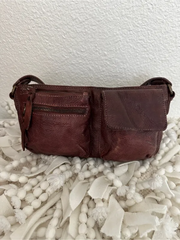 FREE PEOPLE Wade Leather Sling Purse Shoulder Cross Body Buckle Bag Dark Brown - Image 8