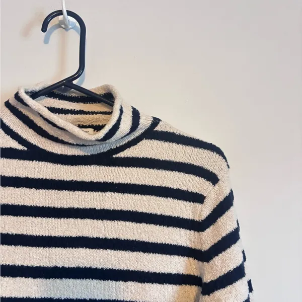 J. Crew Navy & White/Cream Striped Cozy Rollneck Pullover Sweater - Image 6