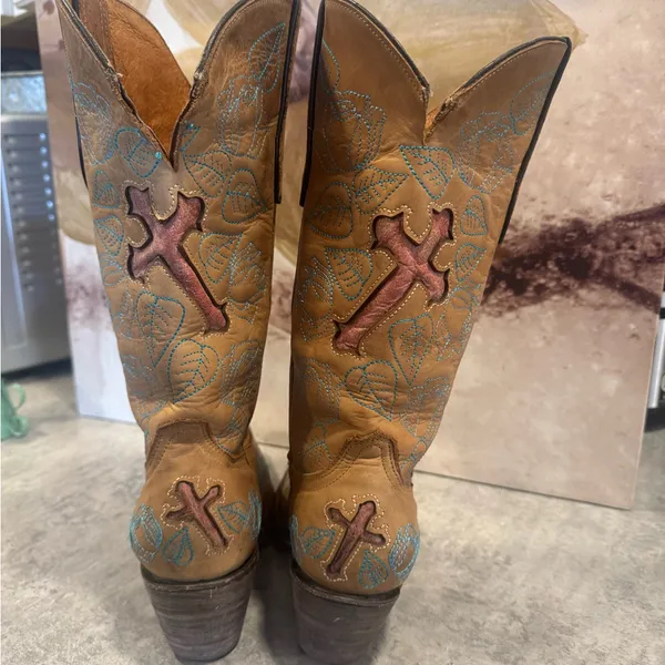 Big Bull Women’s Tan Embroidered Western Cowgirl Boots Size 8.5 US. - Image 6