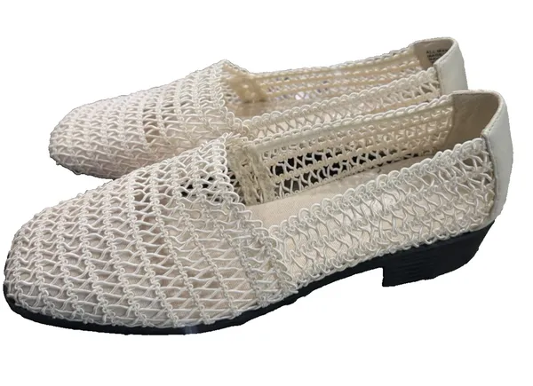 Vintage 90s Karen Scott Woven Mesh Ballet Flats Cream Stretch Loafers 7.5W NIB - Image 2