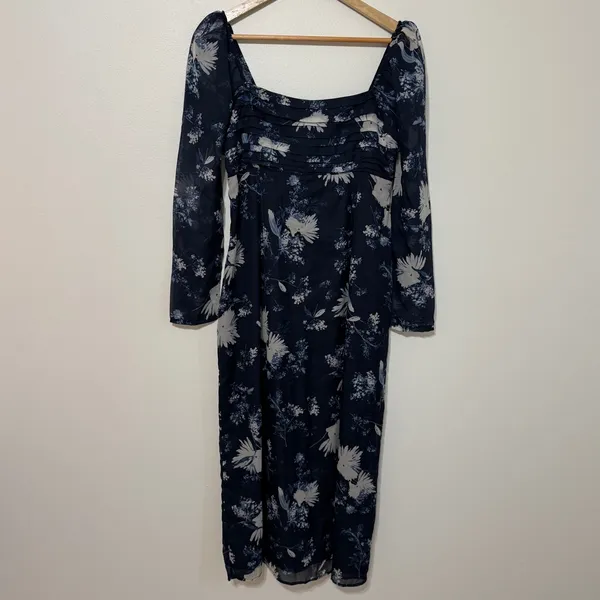 NEW Abercrombie & Fitch Emerson Chiffon Floral Navy Blue Midi Dress Medium NWT - Image 2
