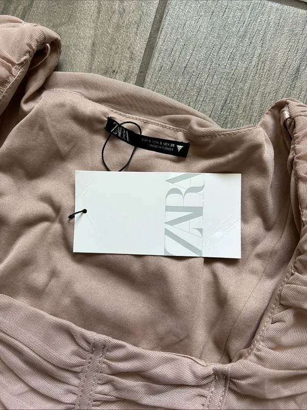 Zara Dusty Pink Ruched Mini Dress - Image 3