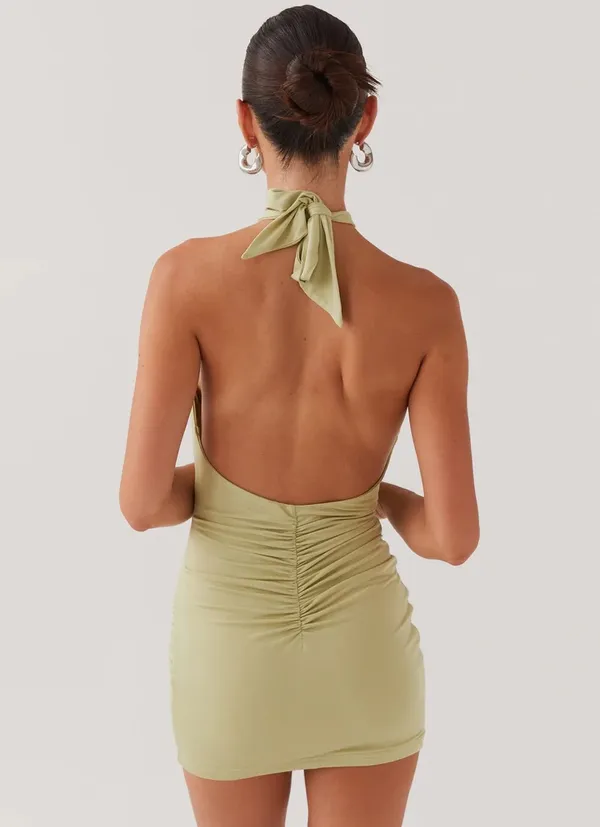 Peppermayo Exclusive - Samara Halterneck Mini Dress - Sage - Image 2