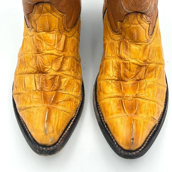 ⁠Vintage Mustard Yellow Caiman Leather Cowboy Boots Womens 4.5 5 Youth 3 Western - Image 9