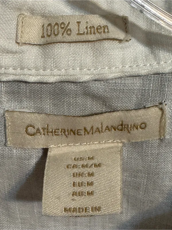 Catherine Malandrino White 100% Linen Peplum Blouse‎ Top Size M - Image 2