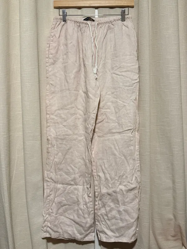 Brandy Melville Pale Pink Drawstring Linen Pants Joggers - Image 3