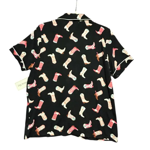 Olivia Sky Womens Cowboy Boot Pajama Set Black Pink Western‎ PJ Shorts Large NEW - Image 3