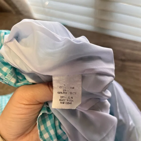 Amanda Uprichard‎ teal gingham sleeveless dress size large - Image 5