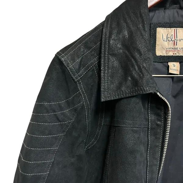 Vintage Wilson Jacket size small Black Motorcycle Suede Genuine Leather Zip up - Image 2