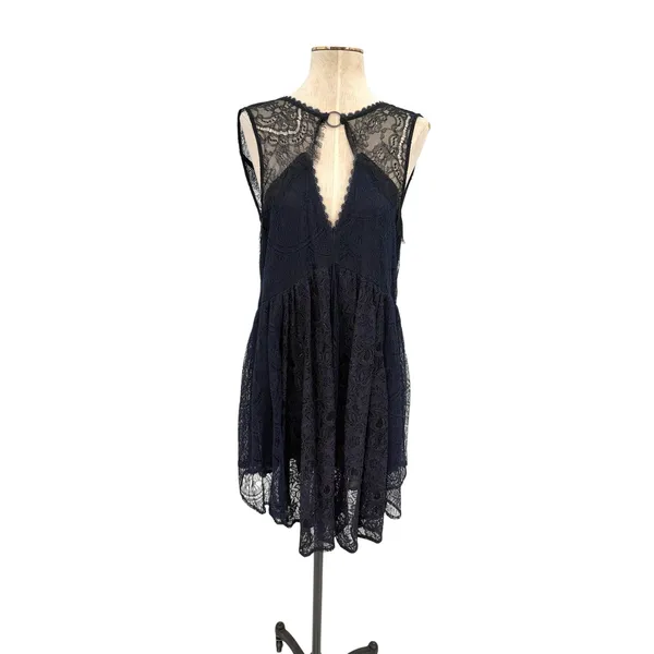 Free People Don't You Dare Lace Mini Dress Open Back Black Combo‎ Size Small NWT - Image 3