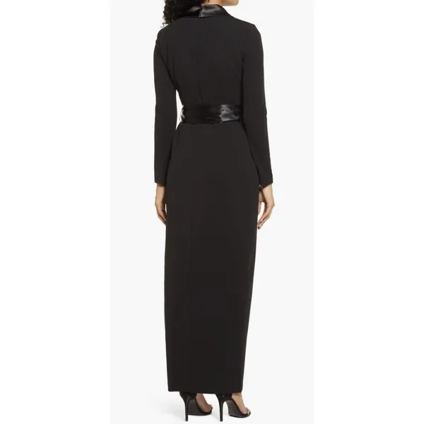 Eliza J Long Sleeve Tuxedo Maxi Gown Black Tie Wedding Size 6 Bow - Image 2