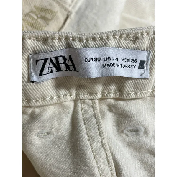Zara Women's White Mid Rise Carrot Barrel Wide Leg Cargo Denim Jeans Pants Sz 4 - Image 5