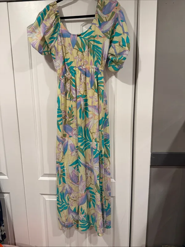 Billabong today’s wish Yellow Floral Tropical Maxi‎ Dress with Teal & Lavender - Image 8