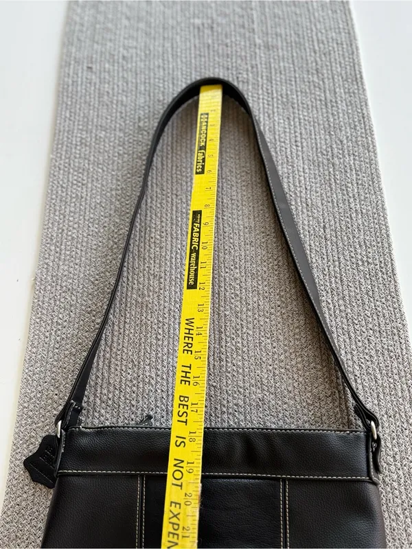 Vintage Black Leather Contrast Stitching Shoulder Bag Purse - Image 7