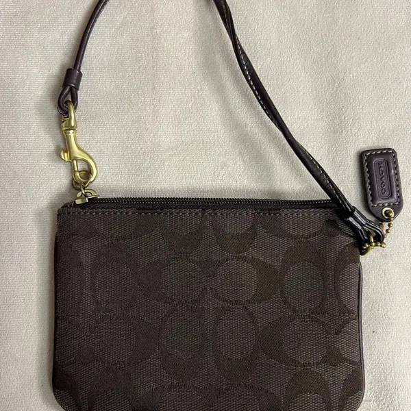 Coach Brown Signature Wristlet with Gold Hardware - Image 4