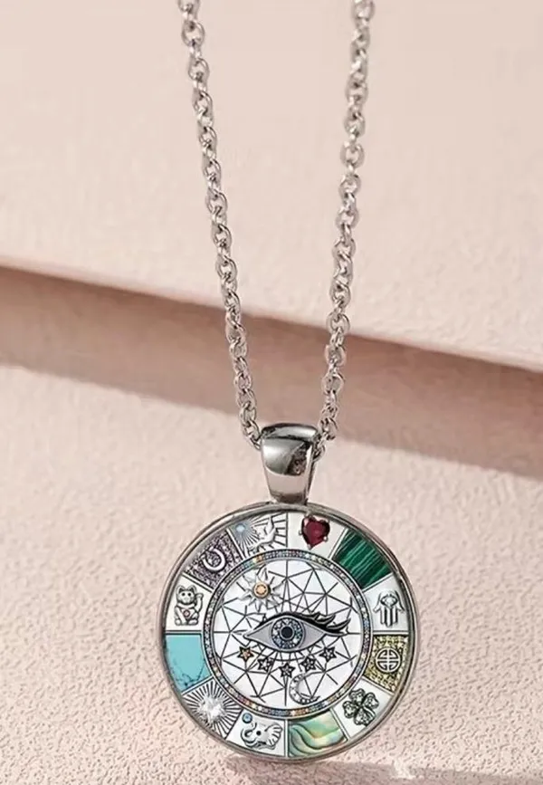 Eye Round Colorful Alloy Pendant Charm Necklace, Silver Plated *Faux Fashion Je - Image 6