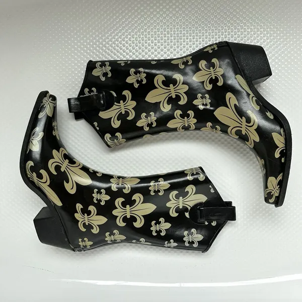 Corkys Rain Boots Womens 8 Black Gold Fleur-de-Lis Waterproof Western NOLAS BBQ - Image 3