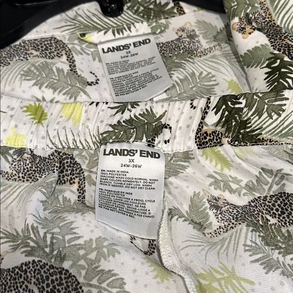 Lands End Matte Satin Pajama Set 2pc White Leopard 3X Long Sleeve Top Shorts - Image 12