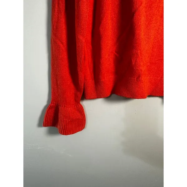 J.Crew Womens Ruffle Cuff Crewneck Sweater Red Cotton Wool Blend G9861 Size S‎ - Image 5
