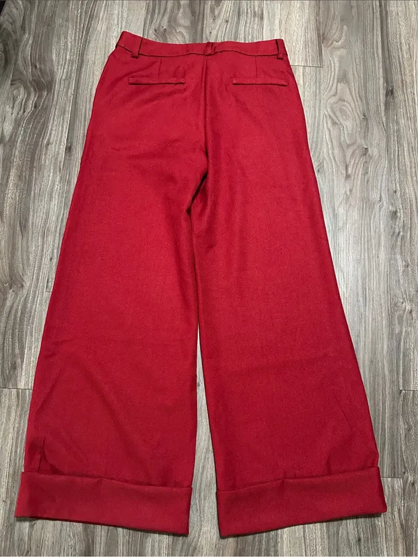 SHEINBAE is Red High-Rise Wide Leg Pants with Cuffed Hem - Image 9