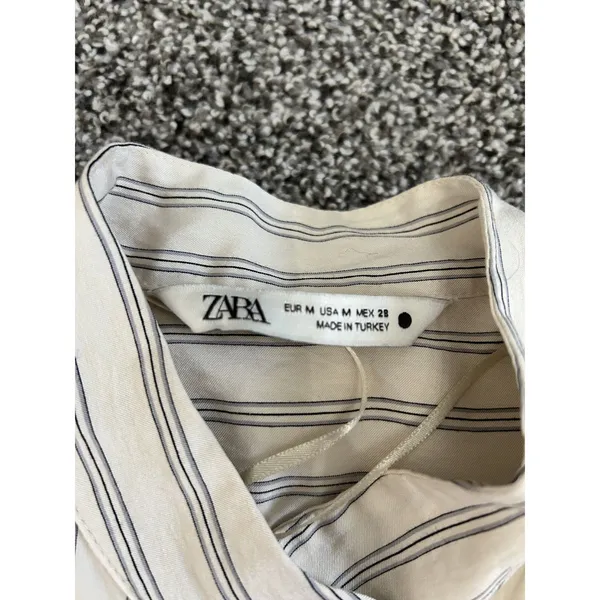 Zara Tan striped button-up long sleeve shirt M - Image 2
