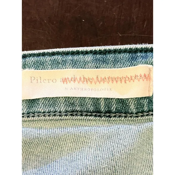 Pilcro Jeans Womens 32P Medium Wash Blue Flare Button Hem Stretch Denim - Image 9