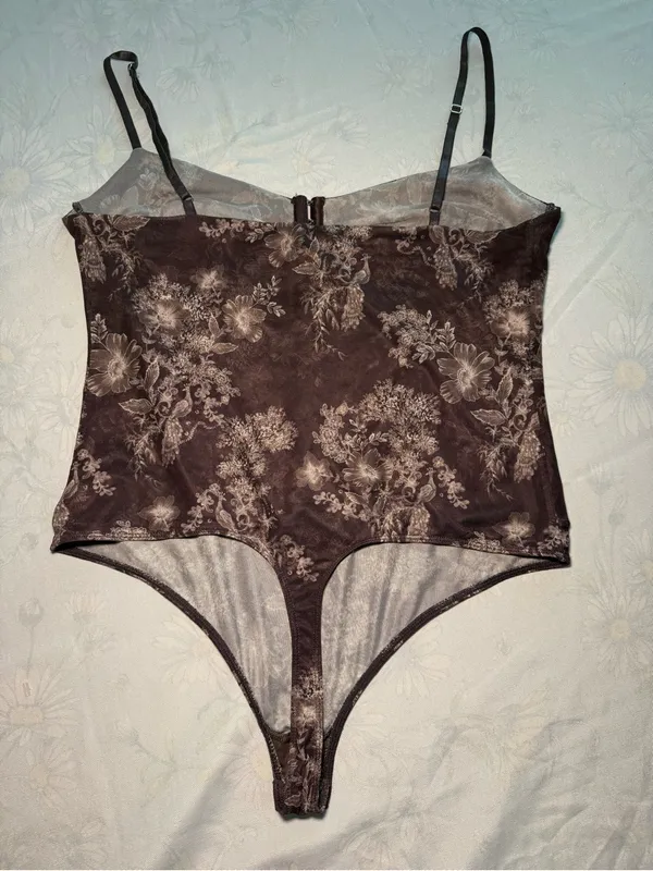 Free People Brown Floral Satin Bodysuit - Image 2