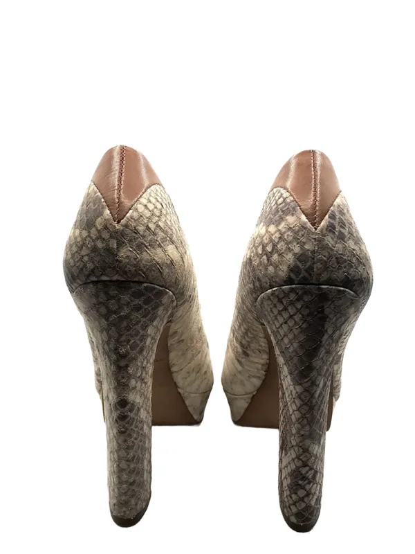 Sam Edelman "Tacoma" Taupe & Brown Leather Snakeskin Print Peep-Toe Heels - Image 6